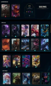 Conta League of Legends, Gold, 89 Champions, 45 skins LOL