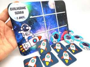 Jogo da Velha Astronauta e Foguete Cartonado 19 x 14 cm