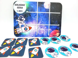 Jogo da Velha Astronauta e Foguete Cartonado 19 x 14 cm - Artesanato e Personalizados