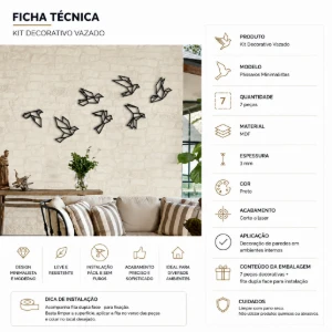 Kit 7 Pássaros Geométricos em MDF Preto - Artesanato e Personalizados