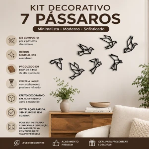 Kit 7 Pássaros Geométricos em MDF Preto - Artesanato e Personalizados