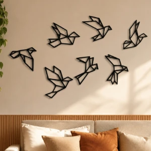 Kit 7 Pássaros Geométricos em MDF Preto