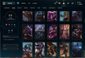 Conta Unranked com 120 Champs e 66 Skins + 400k de Yasuo - League of Legends LOL