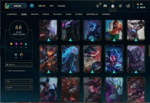 Conta Unranked com 120 Champs e 66 Skins + 400k de Yasuo - League of Legends LOL