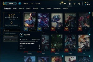 Conta Unranked com 120 Champs e 66 Skins + 400k de Yasuo - League of Legends LOL