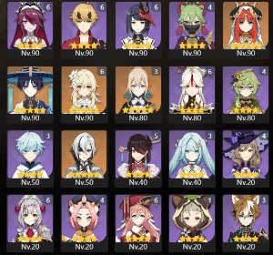 GENSHIN IMPACT AR 60 - 16 personagens 5★ + 8 armas 5★