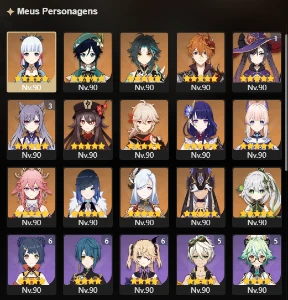 GENSHIN IMPACT AR 60 - 16 personagens 5★ + 8 armas 5★