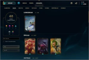 Conta League of Legends Platina 3/Todos champions/40 skins LOL