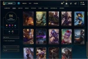 Conta unranked com 26 skins e 53 champs (5 delas vitoriosas) - League of Legends LOL
