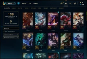 Conta unranked com 26 skins e 53 champs (5 delas vitoriosas) - League of Legends LOL