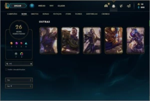 Conta unranked com 26 skins e 53 champs (5 delas vitoriosas) - League of Legends LOL