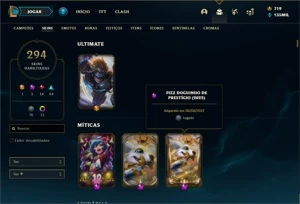 Conta diamante 2 com TODOS os champs e 294 Skins +2 Raras - League of Legends LOL