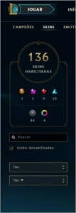 Unranked, Tds os champs, 136 skins, 22k essência - League of Legends LOL