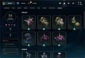 Conta prata 3 com 155 Champs e 159 Skins + 6 Vitoriosas - League of Legends LOL