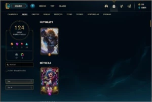 Conta platina 4 com 153 champs e 124 skins (MAIN TOP) - League of Legends LOL