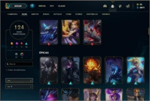 Conta platina 4 com 153 champs e 124 skins (MAIN TOP) - League of Legends LOL