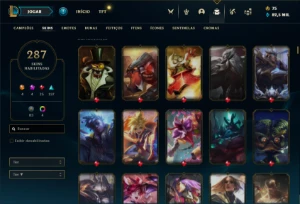 Conta bronze 4 com TODOS os champs e 287 Skins + 4 Prestigio - League of Legends LOL