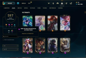 Conta bronze 4 com TODOS os champs e 287 Skins + 4 Prestigio - League of Legends LOL