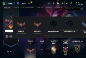 Conta bronze 4 com TODOS os champs e 287 Skins + 4 Prestigio - League of Legends LOL