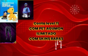 Conta com skins e o pet limitado agumon, promoção - Free Fire