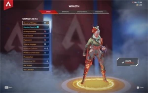 Conta de Apex Legends com Lembrança da Wraith e várias skins