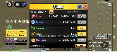 Conta Blox Fruits Lvl Max (2840) • Ghoul V4 • Godhuman. - Roblox