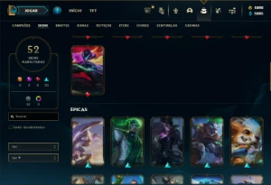 Ouro 3 com 70 Champs e 52 Skins + 2 Prestigios + 1900 RP - League of Legends LOL