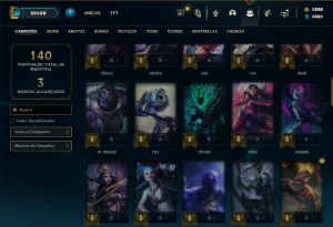 Ouro 3 com 70 Champs e 52 Skins + 2 Prestigios + 1900 RP - League of Legends LOL