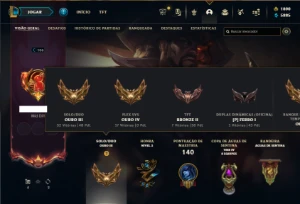Ouro 3 com 70 Champs e 52 Skins + 2 Prestigios + 1900 RP - League of Legends LOL