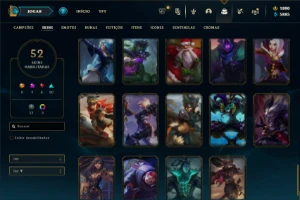 Ouro 3 com 70 Champs e 52 Skins + 2 Prestigios + 1900 RP - League of Legends LOL