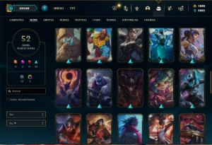 Ouro 3 com 70 Champs e 52 Skins + 2 Prestigios + 1900 RP - League of Legends LOL