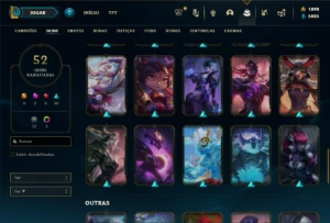Ouro 3 com 70 Champs e 52 Skins + 2 Prestigios + 1900 RP - League of Legends LOL