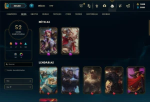 Ouro 3 com 70 Champs e 52 Skins + 2 Prestigios + 1900 RP - League of Legends LOL