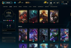 Bronze 1 com TODOS os Champs e 126 Skins ( ADC / JG / SUP ) - League of Legends LOL