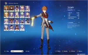 Conta Genshin Impact AR40+ Tartaglia com Harpa + Hu Tao