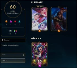 Conta de Lol Platina 3 60 skins - League of Legends