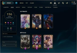 CONTA COM 156 SKINS (3 ULTIMATE + 2 PRESTÍGIOS) - League of Legends LOL