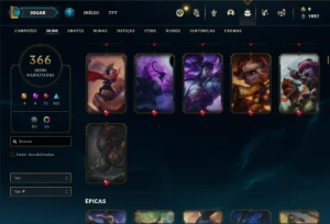 Conta diamante 2 com TODOS os champs e 366 Skins +1 rara - League of Legends LOL
