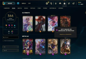 Conta diamante 2 com TODOS os champs e 366 Skins +1 rara - League of Legends LOL