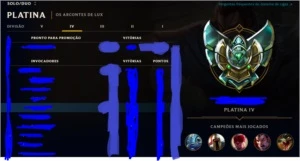 Conta plat 4, 117 campeões, 78 skins, 80 ícones, runa padrão - League of Legends LOL