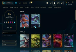 Prata 1 com 45 Champs e 45 Skins - League of Legends LOL