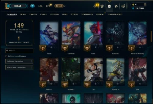 Ouro 3 com 80 Champs e 11 Skins - League of Legends LOL