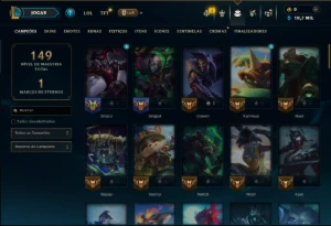 Ouro 3 com 80 Champs e 11 Skins - League of Legends LOL