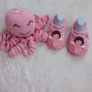 Kit Sapatinho e Polvo Rosa com Aplique