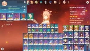 AR35 Yoimiya + Agitação trovejante+Ganyu+Memórias da Poeira - Genshin Impact