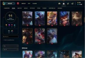 Conta prata 4 com 118 champs e 94 skins - League of Legends LOL