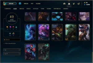 Conta unranked com 42 skins e 93 champs ( 3 vitoriosas ) - League of Legends LOL
