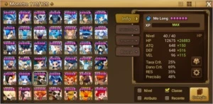 Conta do SW no Global com 104 mobs 6 estrelas sendo 26 nat 5 - Summoners War