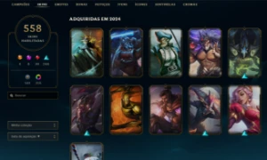 Conta lv 575, D4 2024, 558 skins, 322 cromas, all champs - League of Legends LOL