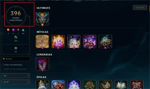 Conta com todos os campeões e 239 skins. - League of Legends LOL